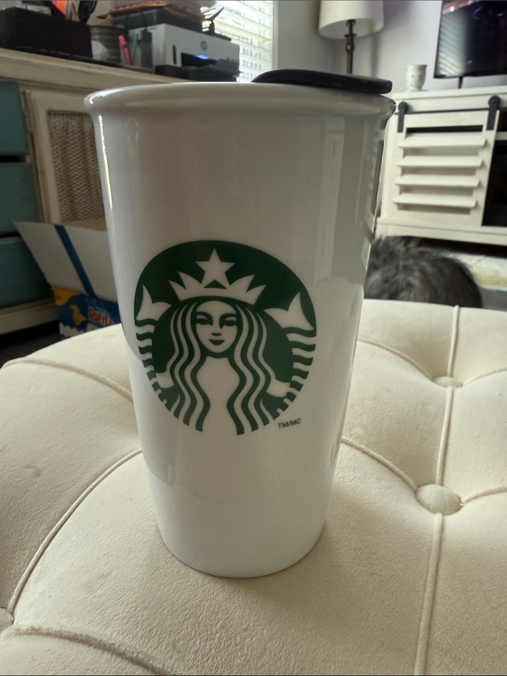 Starbucks White Ceramic Tumbler with Green Logo
